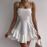 Women Summer Suspenders Ruffle Dress