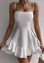 Women Summer Suspenders Ruffle Dress