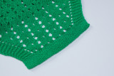 Women's Summer Square Neck Crop Vest Hollow Out Knitting Miniskirt Two-Piece Set