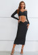 Women's Spring Dress Black Sexy Diamond Embellishment Off Shoulder Open Waist Midi Bandage Dress