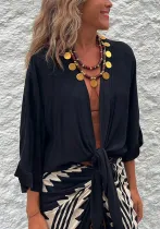 Spring Summer Casual Tie Three-Quarter Sleeve Top Loose Holidays Multicolor Women Top