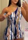 Women's Painted Graffiti Print Slash Shoulder Sleeveless Shorts Jumpsuit