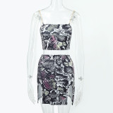 Women's fashion style printed camisole vest skirt suit