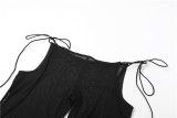 Women's Summer Ladies Halter Neck Lace-Up Sexy See-Through Pant Set