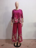 Women Summer Beaded Print Top and Pant Two-Piece Set