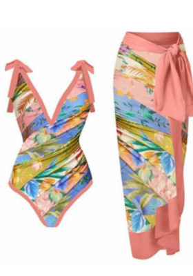 Sexy One Piece Hot Spring Swimsuit Female Chiffon Beach Skirt Two Piece Set
