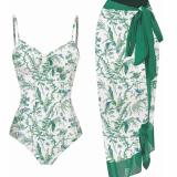 One-Pieceslim Fit HOLidays Beach Spa Swimsuit French Retro Beach Cover Up Skirt Two Piece Set