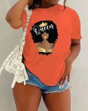 Letter Print Women's Round Neck T-Shirt