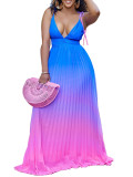 Women's Deep V-Neck Sexy Straps Pleated Maxi Dress