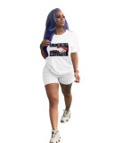 Women's Summer Sports Casual Letter Printed Round Neck Short Sleeve Shorts Set