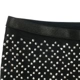 women's solid mesh Beaded suspender pants two-piece set