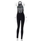 Spring Summer Women's Sexy Low Back Tight Fitting Jumpsuit