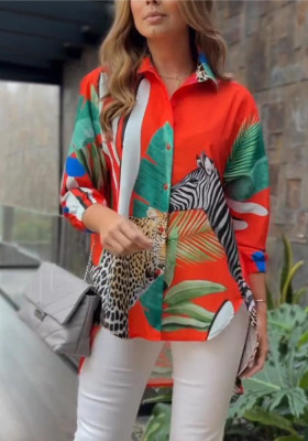 animal print positioning flower leopard print Chic long sleeved shirt for women