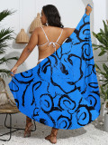 Plus Size Women Printed One Piece Irregular Shawl Beach Dress