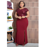 Plus Size African Dress Party Round Neck Solid Dress