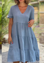 Summer Women V-Neck Solid Casual Dress