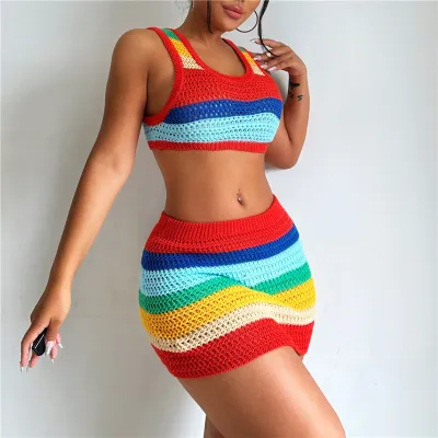 Summer Women Sexy Casual Crop Top and Skirt Two Piece Set
