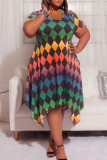 Plus Size Women Short Sleeve Round Neck Print Dress