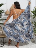 Plus Size Women Printed One Piece Irregular Shawl Beach Dress