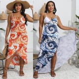 Plus Size Women Printed One Piece Irregular Shawl Beach Dress