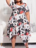 Plus Size Women Short Sleeve Round Neck Print Dress