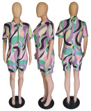 Plus Size Women Tie Dye Print Short Sleeve Jumpsuit