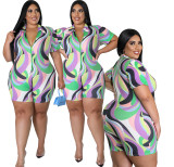 Plus Size Women Tie Dye Print Short Sleeve Jumpsuit