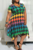 Plus Size Women Short Sleeve Round Neck Print Dress