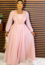 Plus Size Women African U-Neck Beaded Dress