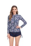 Women's Surf Swimsuit Printed Long Sleeve Sun Protection Zipper Tight Fitting Drawstring Square Leg Shorts Slim Fit Two Pieces Swimwear