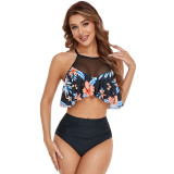 Ruffled mesh bikini high waist Plus Size two piece swimsuit women's bikini