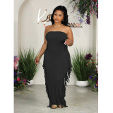 Summer Plus Size Women's Strapless Tight Fitting Slit Tassel Dress