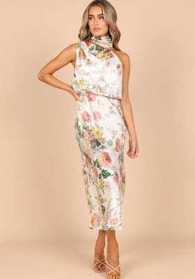 Summer Chic Maxi Sleeveless Print Halter Neck Dress