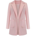 Spring Fall Women's Long Sleeve Plain Pocket Cardigan Blazer Jacket