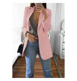 Spring Fall Women's Long Sleeve Plain Pocket Cardigan Blazer Jacket