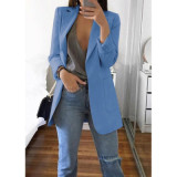 Spring Fall Women's Long Sleeve Plain Pocket Cardigan Blazer Jacket