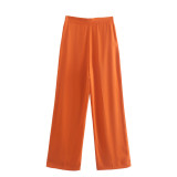 Collar Orange Blazer + Draping Bell Bottom Trousers Chic British Fashion Suit