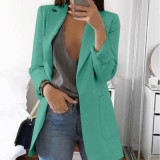 Spring Fall Women's Long Sleeve Plain Pocket Cardigan Blazer Jacket