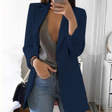 Spring Fall Women's Long Sleeve Plain Pocket Cardigan Blazer Jacket