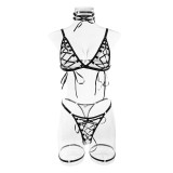 Women Lace-Up Crossover Sexy Lingerie Four-Piece Set