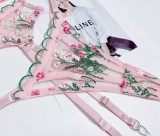 Women Embroidered Floral laceSexy Lingerie Two-Piece Set