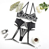 Women Rhinestone Sexy See-Through Mesh Sexy Lingerie Two-Piece Set