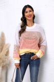 Fall Casual Sweater Loose Plus Size Round Neck Two-Color Contrast Knitting Top