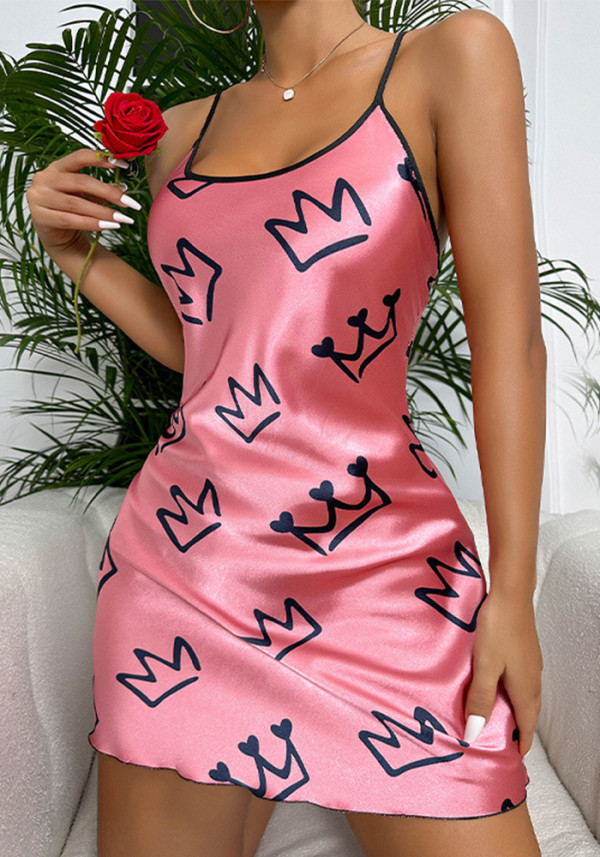 Sling Nightdress Sexy Low Back Pajamas Ladies Breathable Cartoon Casual Slip Dress