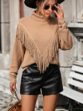 Autumn And Winter Women's Loose Tassel Sweater Knitting Shirt Turtleneck Sweater Women