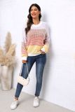 Fall Casual Sweater Loose Plus Size Round Neck Two-Color Contrast Knitting Top