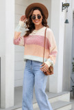 Fall Casual Sweater Loose Plus Size Round Neck Two-Color Contrast Knitting Top