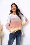 Fall Casual Sweater Loose Plus Size Round Neck Two-Color Contrast Knitting Top