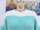 Autumn And Winter Color Matching Round Neck Knitting Shirt Women's Fashion Sweater Women