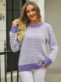 Autumn And Winter Sweater Knitting Shirt Contrast Color Patchwork Plus Size Round Neck Fashion Long-Sleeved Sweater